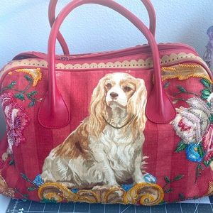 Vintage  Isabella Fiore red purse with King Charles Cavalier/Yorkie